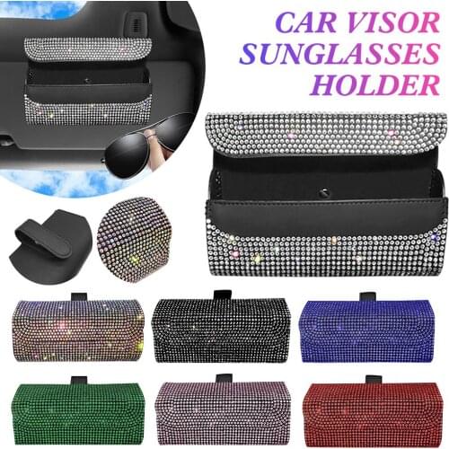 PU+ Rhinestone Bling Car Visor Sunglasses Holder Eyeglass Storage Case PU Leather Car Visor Accessories Glasses Oraganizer