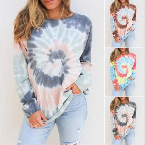 Casual Sweatshirt Women O Neck Long Sleeve Tie Dye Swirl Print Loose Blouse Top Sweatshirt Fashion Printed Ladies Hooded Tops