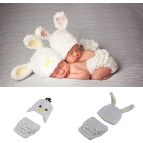 Bunny and Chicken Newborn photography props Crochet Twins Photoshoot Baby Outfit Animal Baby Girl Clothes Baby Easter Outfits