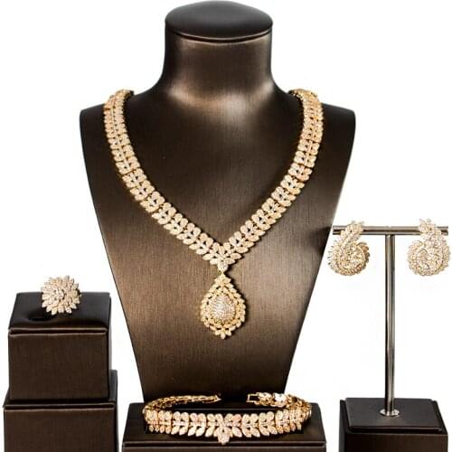 LAN PALACE luxury wedding jewelry copper alloy cubic zirconia jewellery set earrings necklace ring bracelet free shipping