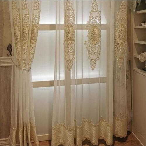 Luxury European Embroidered Pearl Tulle for Living Room Noble Window Bedroom Drapes Sheer Voile Valance Fabric White Panel 034#4