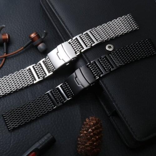 Mesh Stainless Steel Metal Strap Replacement Bracelet Folding Clasp with Safety Watchbands Strap Shark hot Silver 20mm 22mm 24mm