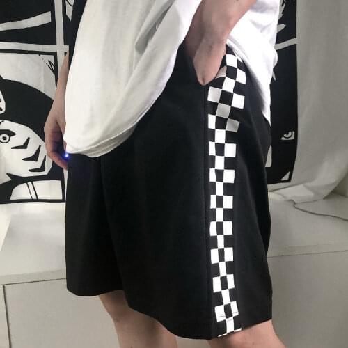 Oversize Plaid shorts female elastic cute Korean vintage loose gothic Harajuku sweet high-waist shorts punk style streetwear