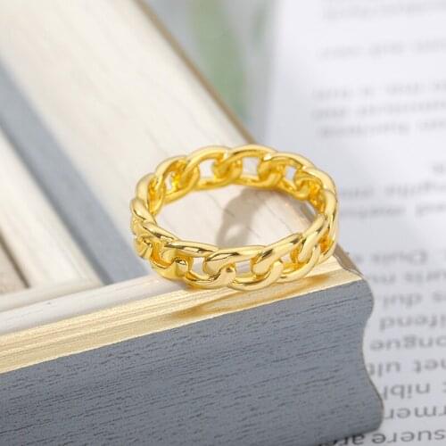 Trendy Chain Rings for Women Gold/Silver Color Punk Vintage Rings for Men Cuban Link Chain Male Boy Finger Ring Accessory
