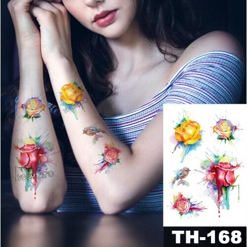 Waterproof Temporary Tattoo Sticker 3D Inkjet Watercolor Rose Pattern Romantic Water Transfer Body Art Flash Fake Tatoo