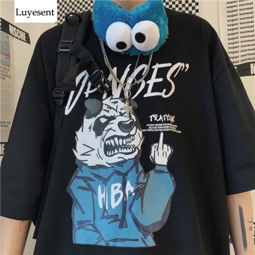 Women Crazy Panda Print Personality T Shirt Unisex Loose 2021 Summer Lady O Neck Hip-hop Harajuku Hipster Tshirt Cool Rock Top