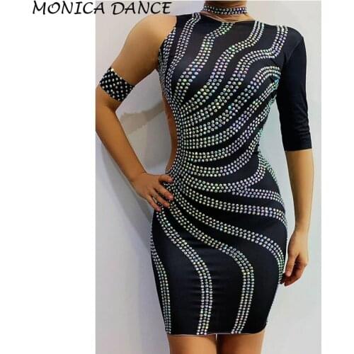 Nightclub Women Sparkly Sexy Stage BLACK Dress Nightclub Birthday Celebrate Dress Sexy Skinny Costume Dance Stretch Dress