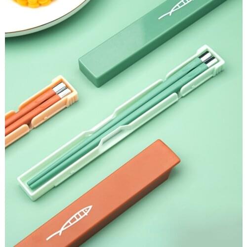 Zollor 1 Pair Cute Cartoon Children Students School Portable Tableware PET Material Chopsticks Travel Tableware Set Storage Box