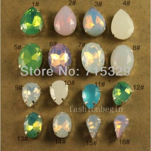 12pcs sew on pointed back opal Rhinestone Glass Sew On Crystal Round/teardrop/oval opal Fancy Stone U choose
