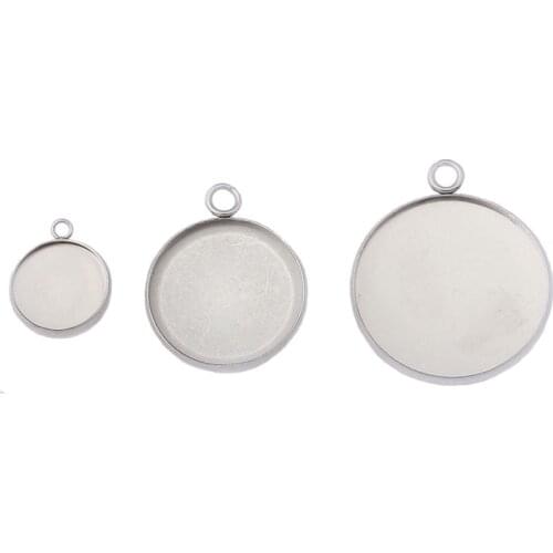 20pcs Stainless Steel Round Charm Pendant Tray Blanks 12mm 20mm 25mm Bezel Cameo Cabochon Setting