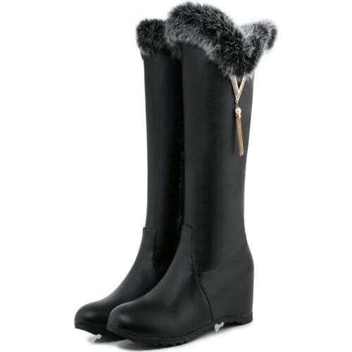 2020 New Hot Women Boots Winter Warm Flock Ladies Fashion Snow Boots Shoes Thigh High Elastic PU Leather Mid-Calf Big Size 34-43