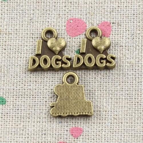 30pcs I love dogs Charms Antique Bronze Color Zinc Alloy Metal Pendants For Keychain Necklace 13*12mm