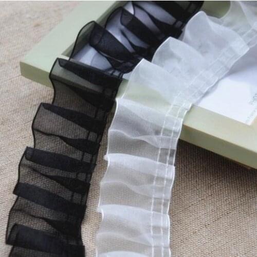 5 Yards Soft Chiffon Ruffled Lace Trim Black White Lace Ribbon DIY Handmade Sewing Fabric Trims