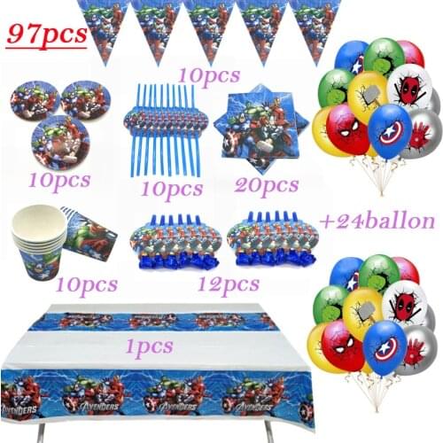 97PCS The Avengers Baby Shower Party Decoration Birthday Sets Banner Straws Cup Plate Tablecloth Supplies For Kids Gift Balloons