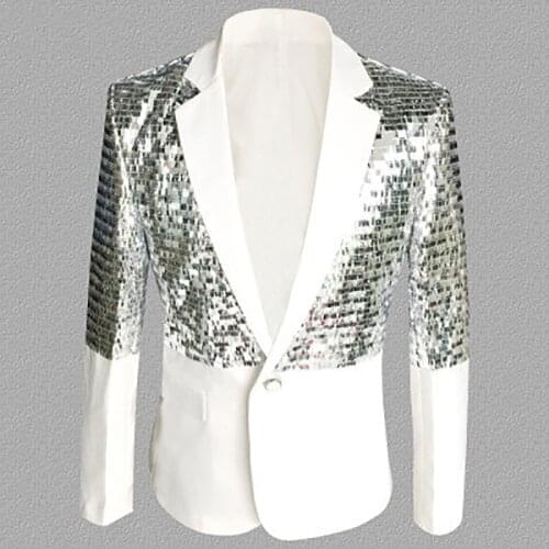 Sequin Splice Fashion Slim Blazer Masculino Performance Stage Suit Jacket Studio Singer Costumes Blazer Hombre Plus Size