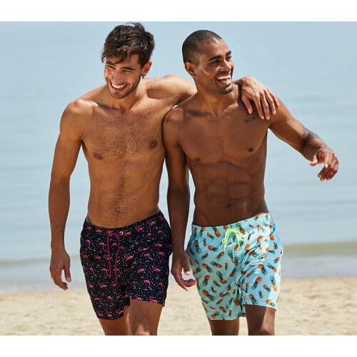 Quick Dry Flamingo Pineapple Print Mens Swimwear Sunga Inner Men Beach Board Shorts Briefs For Men Swim Trunks Shorts Swimsuits