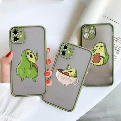 Funny Cofffee Avocado Phone Case For iPhone X 11 Pro XS Max SE 2020 7 Plus 8 Plus 12Mini XR Cartoon Cute Clear Matte Hard Cover
