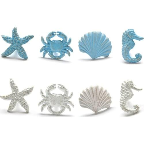 Retro Ocean Style Cast Iron Handle Mediterranean Childrens Room Drawer Handle Starfish Single Hole Nordic Wardrobe Handle