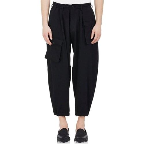 Multi-pocket designers loose little feet casual motorcycle breeches black street pants