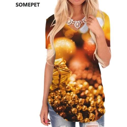 SOMEPET Christmas T Shirt Women Party V-neck Tshirt Gift Shirt Print Art Funny T shirts Womens Clothing Summer Cool Style