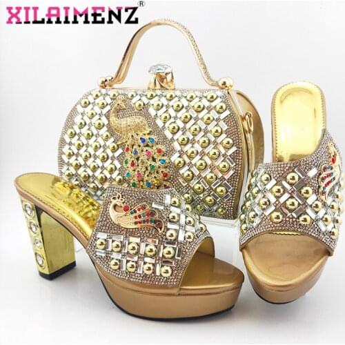 2020 INS Hot Selling Woman Shoes And Matching Bag Set Italian Style Pumps Shoes And Bag Set For Party Wedding in Gold Color