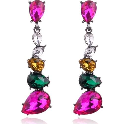 LUBOV Mixed Colors Crystal Water Drops Dangle Earrings Silver Color Metal Crystal Drop Earrings Fashion Women Jewelry Christmas