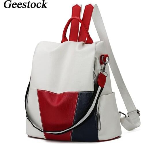 Geestock Fashion Women Backpack High Quality PU Leather Anti-theft Travel Backpack Large Cpacity Girls School Bag Handbag