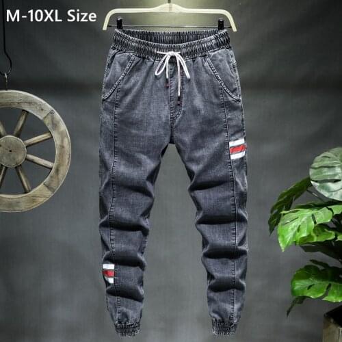 Plus Size 9XL 10XL Mens Jogger Jeans Harem Trousers Comfortable Elastic Waist Casual Fashion Stitching Denim Male Pants