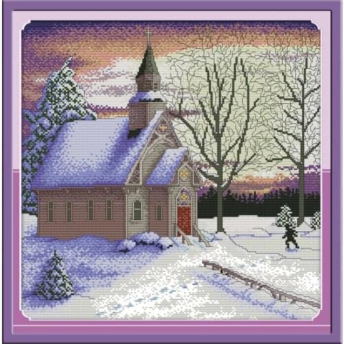 NKF The Winter Church Counted Cross Stitch Patterns 11CT 14CT Chinese Cross Stitch Kits for Embroidery Home Decor