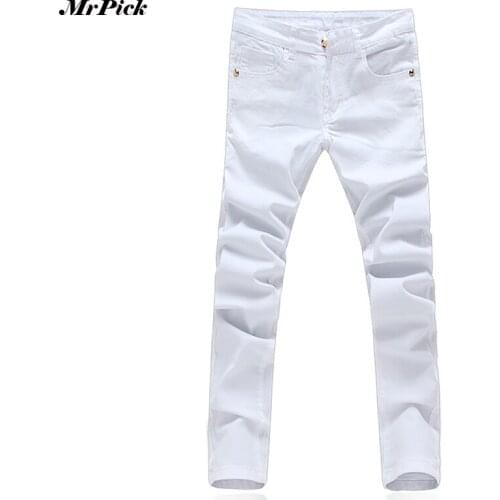 2017 New Stretch Skinny Men Solid Color Jeans Fashion Casual Black and White Pencil Jeans