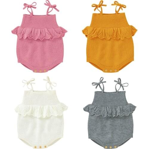 2020 Fall Newborn Baby Girls Boys Clothing Sleeveless Ruffle Knitted Sling Bodysuits Toddler Solid Color Warm Jumpsuits 0-18M
