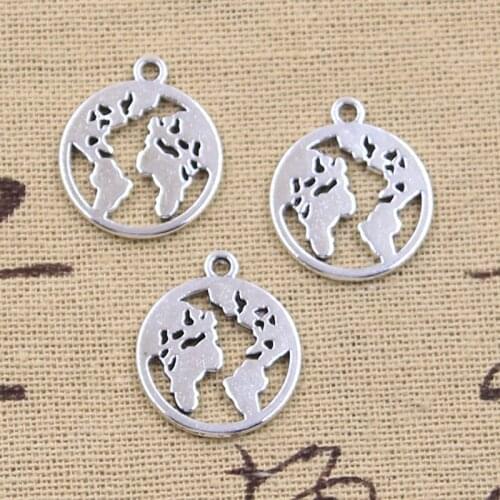 12pcs Charms earth world map 21x18mm Antique Silver Color Pendants Making DIY Handmade Tibetan Finding Jewelry