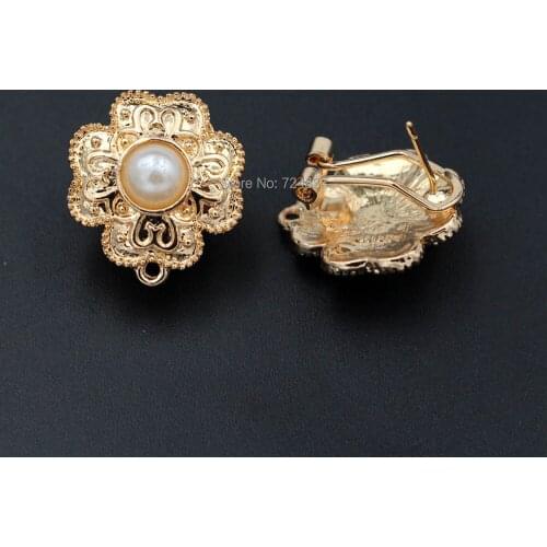 Earrings post with Loop Connectors Base Paved Acrylic 19*21mm Flower African Women Clip Stud Earrings DIY Jewelry Findings Bulk