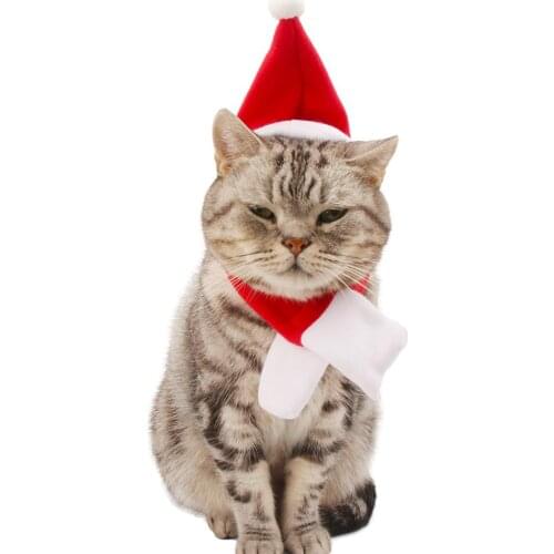 PipiFren Christmas Small Medium Dogs Cats Hat and Scarf Set Winter Clothes Costume Pets Accessories Cat Dog Supplies Xmas