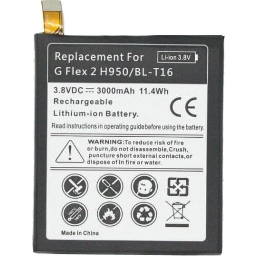 3000mAh / 11.4Wh BL-T16 / BL T16 Replacement Li-ion Battery For LG G flex 2 Vu 4 Vu4 H950 H955 H959 US995 LS996 H955A