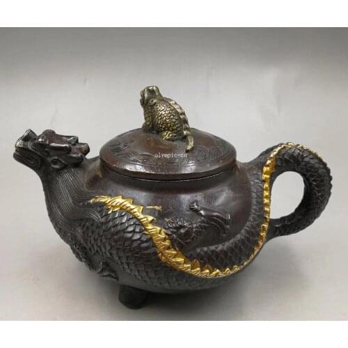 Old copper bronze carved dragon dragon turtle bottle cup jar teapot pot