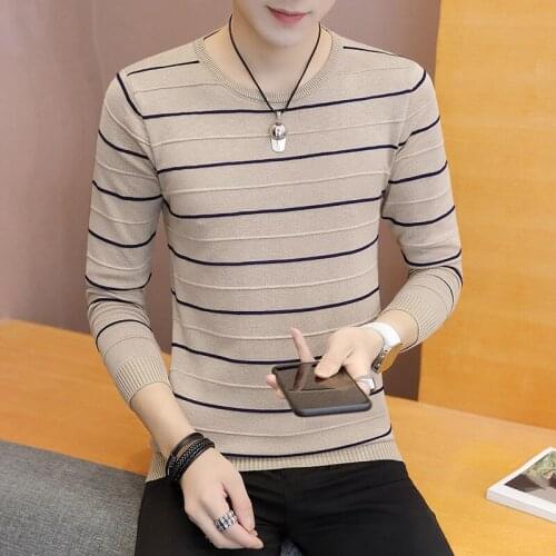 Black Grey Long Sleeve Winter Youth Mens Sweater O-Neck Pullovers Striped Casual New Fashion Men Sweater