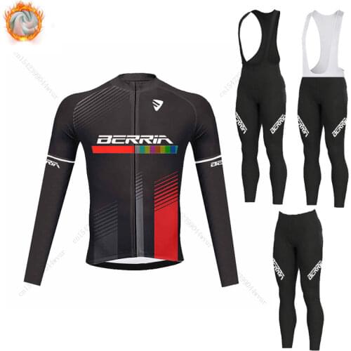 2021 BERRIA Winter Thermal Fleece Cycling Jersey Sets Men Outdoor Riding MTB Ropa Ciclismo Bib Pants Sets Cycling Clothing Suits