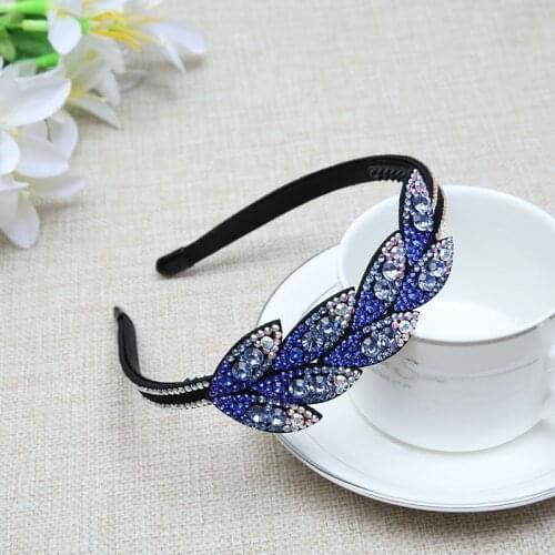 Retro Famale Multicolor Leaves Luxury Czech Crystal Non-slip Border Girl Hairpin Ladies Wild Fancy Hair Accessories Headband