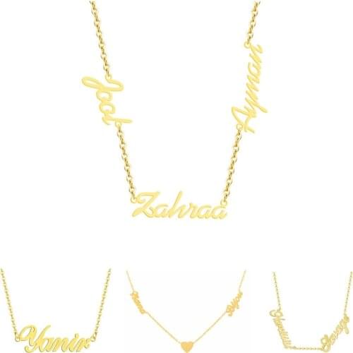 Name necklace Custom three heart necklace personalized stainless steel jewelry Erkek kolye Engagement Gift colgante tres nombres