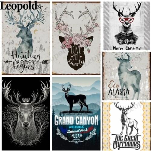 Vintage Metal Plaque Animal Deer Letter Poster Forest Tin Plate Wall Art Bar Club Farm Home Bar Decoration Accessories 20X30Cm