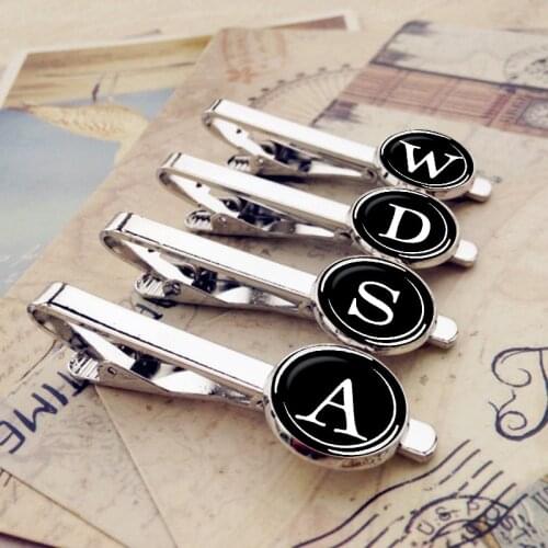 26 Alphabet Letters Tie Clips Men Fashion Name Tie Pin Bar Clasp Clip Necktie Decoration Suit Accessories