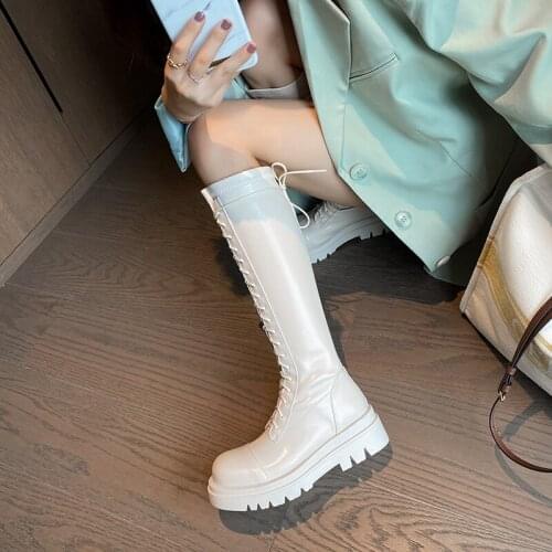 QZYERAI Motorcycle Women Front Lace Up Casual Ankle Genuine Leather Boots Autumn Black High Heel Shoes