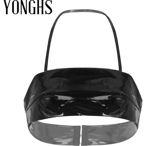 Womens Sexy Patent Leather Tank Tops Sleeveless Backless Crop Tops Halter Neck Vest Top Wetlook Hot Camisole Clubwear For Party