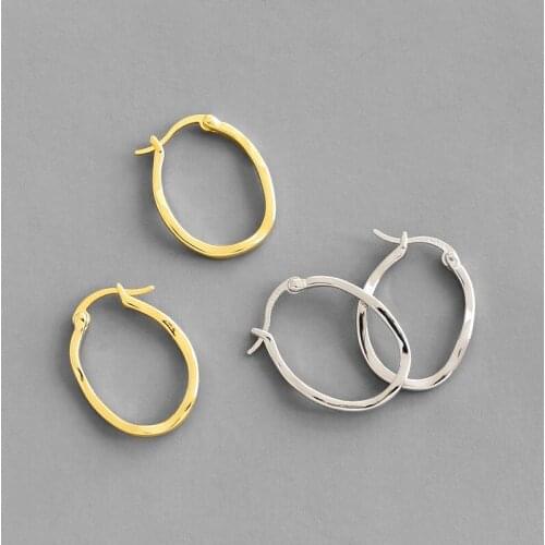 100% 925 sterling silver irregular circle hoop earrings for women bijoux, simple gold color earrings hoops silver 925 jewelry