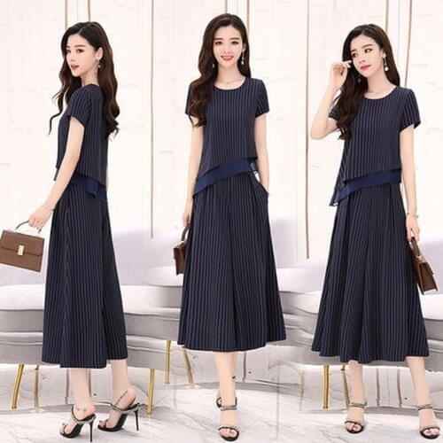 2019 summer new ladies fashion large size thin wide leg pants two-piece suit