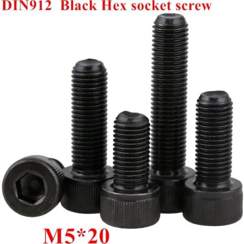 100pcs DIN912 M5*20 grade 12.9 Black Alloy Steel Hexagon Socket Screw Hex Head Cup Screw Screws Bolts