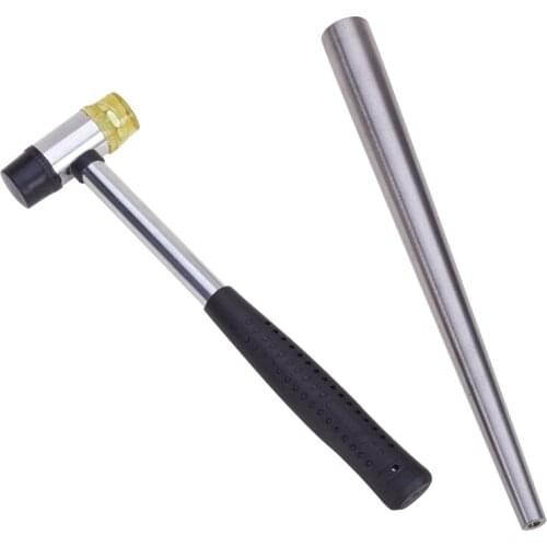 2Pcs/Set Jewelry Tools Equipment Iron Ring Enlarger Stick Mandrel Sizer Installable Two Way Rubber Steel Handle Hammer