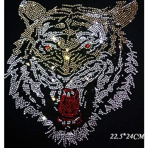2pc/lot bling tiger iron on transfer patches hot fix rhinestone motif iron on crystal transfers design for shirt dress