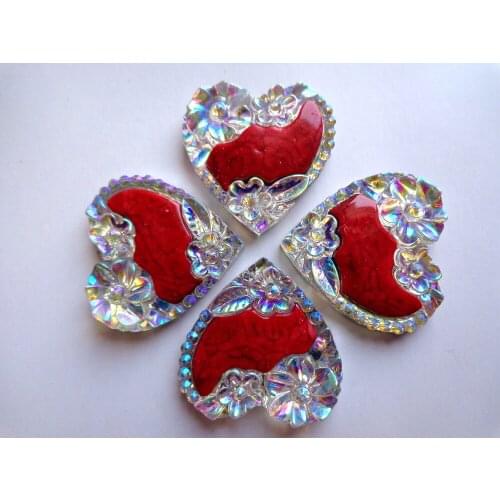 New fashion style sew on rhinestones heart shape 25*25mm flatback clear AB colour/red colour handsewing gem crystal 20PCS